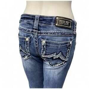 Miss Me Jeans 27x30 Low Rise Skinny Boot Embellished Pockets Distressed Blue